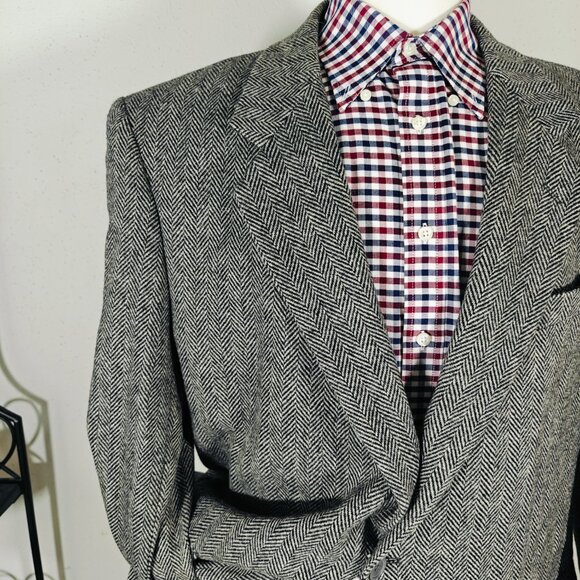 Monsieur Adolfo Men's‎ Tweed Sport Coat Blazer Two Button Gray Herringbone 46L - Picture 3 of 14